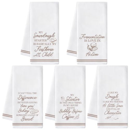 5 Pack Funny Sourdough Tea Bread Kitchen Dish Towels, Absorbent Hand Towels - color: Brown Baking