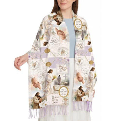 The Virgin Mary Bible Verse Shawls for Women, Catholic Christian Blanket Scarf Gifts or Mom Teacher Christmas - color: Cream
