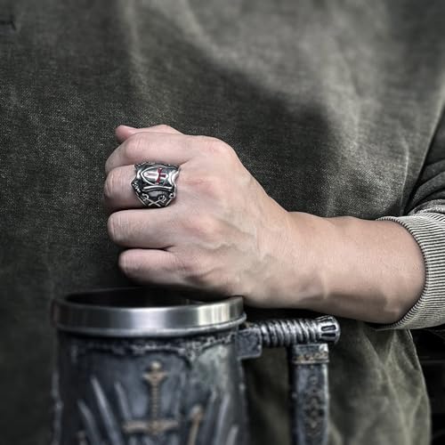 bahamut Knights Templar Cross Ring for Men Stainless Steel Vintage Crusader Amulet Religious Medieval Rings Holy Knight Jewelry Gifts