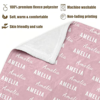 Ships Next Day, Personalized Baby Blanket with Name - Custom Newborn Hospital Swaddle Blanket, Super Soft Plush Flannel Baby Gift for Birth Announcement Shower Easter Gifts for Toddler Kids - color: Pink 2