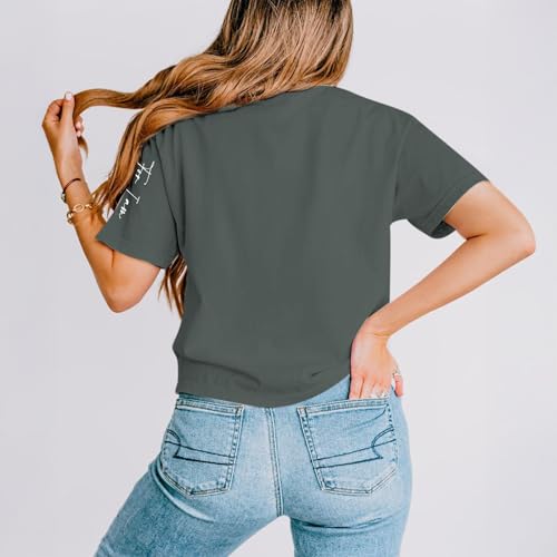Fkatuzi Christian Jesus Faith Shirts for Women God Bible Verse Religious Tshirts Inspirational Graphic Tees Cotton Tops - color: Deep Gray, size: Small