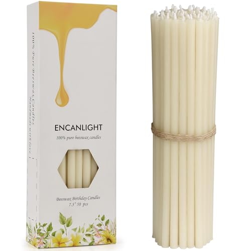 7.3 Inch Natural Pure Beeswax Prayer Candles, 50 Pack Dripless Smokeless, Unscented Devotional Candles for Church, Hanukkah, Christmas, Yoga, Rituals & Daily Prayer - color: Off-White, size: 7 .3inch