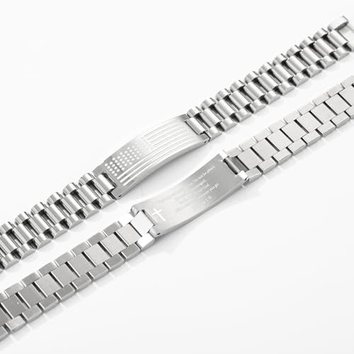 P. BLAKE American Flag Bible Verse Bracelet for Men, Stainless Steel Engraved Scripture Bracelet Christian Religious Christmas Birthday Jewelry Gifts - color: Silver, size: Joshua 1:9