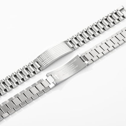 P. BLAKE American Flag Bible Verse Bracelet for Men, Stainless Steel Engraved Scripture Bracelet Christian Religious Christmas Birthday Jewelry Gifts - color: Silver, size: Joshua 1:9