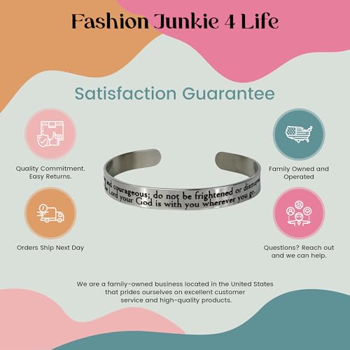 FashionJunkie4Life 925 Sterlin Silver and Stainless Steel Open Cuff Bracelet - color: Joshua 1:9