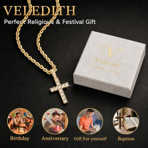 925 Sterling Silver Cross Necklaces for Mens Women CZ Beveled Edge - color: Cubic Zirconia Gold Cross