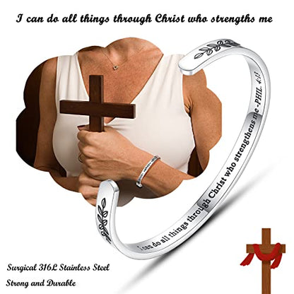TONY & SANDY Cuff Bracelets for Women Teen Girls Best Friend Sister Mom Daughter Granddaughter Easter Birthday Mother's Day Christmas Stocking Stuffers for Teen Girls Women Jewelry - style: 1 - Christian Gifts - I can do all things through Christ who stre