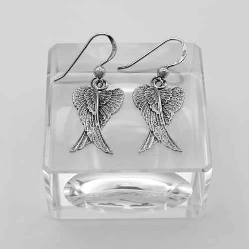 Sterling Silver Dangle Folded Feather Angel Wings Earrings