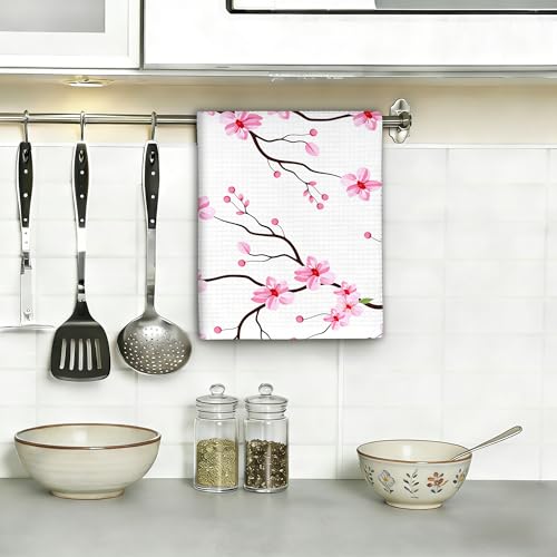 Cherry Blossom Floral Kitchen Towels Set of 2,Flowers Bathroom Hand Towels 16x24 Inch Absorbent Tea Washcloths for Cleaning Spring Bathroom Decor Kitchen Accessories Gifts - color: Cherry Blossom Floral