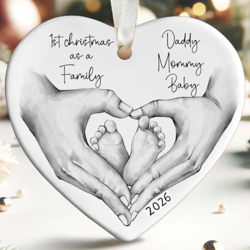Baby First Christmas Ornament 2026 - Family Christmas Ornaments 2026 - New Mom and Dad Gifts First Time 2026, First Time Parent Gifts - Family of 3 Christmas Ornament 2026 - Ceramic Ornament - color: Daddy