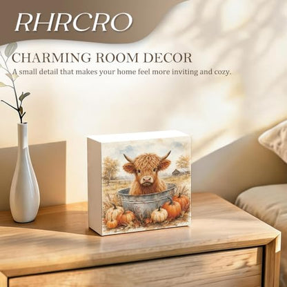 Rustic Fall Highland Cow Decor Wooden Box Sign - color: Fall-18