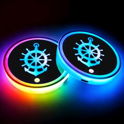 Ship Rudder Car LED Cup Holder Lights Vibration Sensor Cups Coasters - color: Ship Rudder