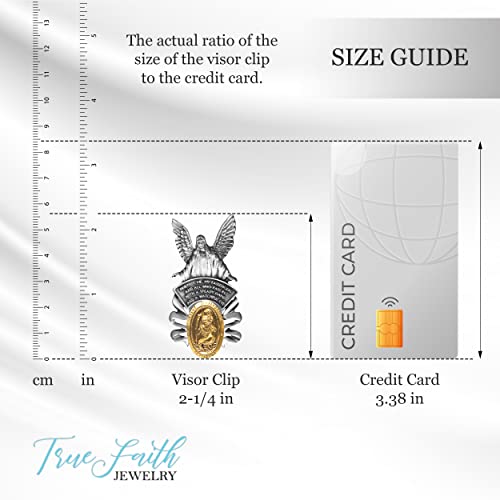 True Faith Jewelry Pewter and Gold Plated St Christopher Visor Clip for Car, Guardian Angel Patron Saint of Travelers, Gift for New Driver, Fine Pewter (92% Tin), 2-1/4 x 1-1/4 Inch - size: St. Christopher 2