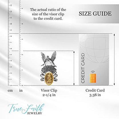 True Faith Jewelry Pewter and Gold Plated St Christopher Visor Clip for Car, Guardian Angel Patron Saint of Travelers, Gift for New Driver, Fine Pewter (92% Tin), 2-1/4 x 1-1/4 Inch - size: St. Christopher 2