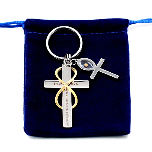 Uloveido Stainless Cross Infinity Keychain Mustard Seed Charms Psalm 46:5 Christian Bible Quote Keyring Baptism Gift - style: Oval Cross