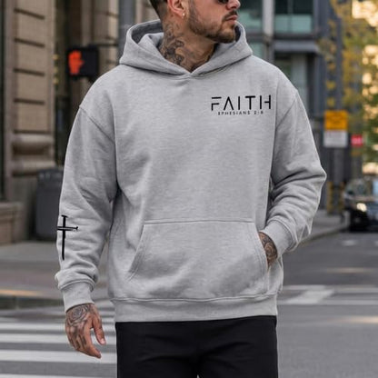 Christian Hoodies for Men Faith Cross Graphic Hoodie Jesus Fleece Sweatshirts Bible Verse Religious Pullover Tops - color: Light Gray, size: Large