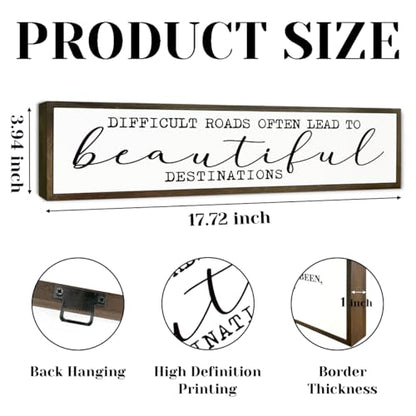 Motivational Wall Art, Decorative Signs and Plaques, Framed Wooden Hanging Sign, Inspirational Gift, Difficult Roads Often Lead to Beautiful Destinations Sign 17.8x4x1.2 inches - color: Day Sign 26