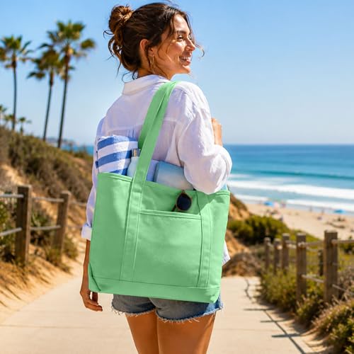 DALIX 20" Solid Color Cotton Canvas Shopping Tote Bag in Mint Green - color: Mint Green