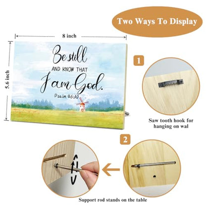 Bible Verse Wood Sign, Be Still And Know That I am God Scripture Christian Home Desk Decor, Pray Room Desk Decor Christmas Christian Gifts for Women Decor Psalm 46 : 10 Wall Art -13 - style: Bible Psalm 46 : 10 /13