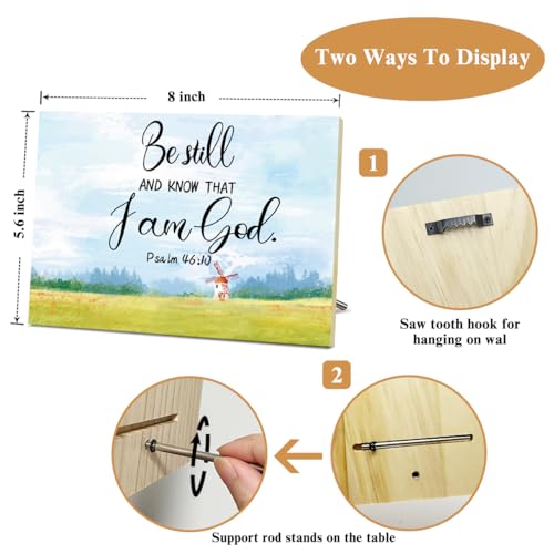 Bible Verse Wood Sign, Be Still And Know That I am God Scripture Christian Home Desk Decor, Pray Room Desk Decor Christmas Christian Gifts for Women Decor Psalm 46 : 10 Wall Art -13 - style: Bible Psalm 46 : 10 /13