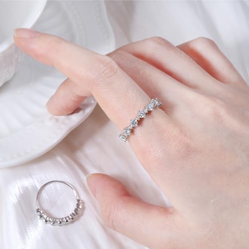 Helonley Birthstone Stack Rings for Women: 925 Sterling Silver Stacked Ring - color: Round Eternity Ring