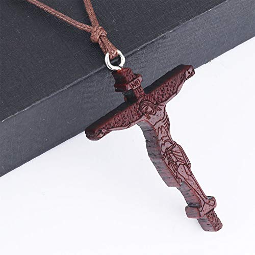 COTTVOTT Wood Orthodox Cross Pendant Necklace Christian Crucifix Necklace Prayer Jesus for Women Men - style: G-Red Color