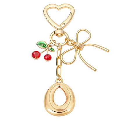 Snycler Bubble Initial Keychain Bag Charms for Women, A-Z Letter Keychain - color: Gold-mini Cherry-letter