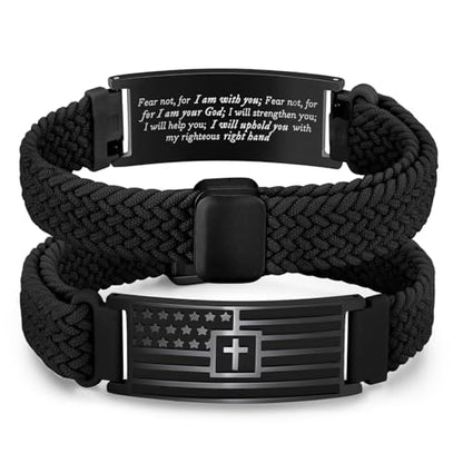 VNOX American Flag Cross Bible Verse Bracelet for Men Teen Boys Kids Stocking Stuffers,Religious Christian Jewelry Mens Easter Valentines Baptism Birthday Gift Ideas - style: Isaiah 41:10