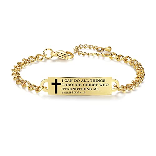 Bible Verse Bracelet-Stainless Steel Scripture Quotes Inspirational Bracelet Faith Christian Bracelet for Women, Christmas gift for women - color: Gold