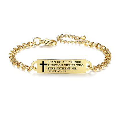 Bible Verse Bracelet-Stainless Steel Scripture Quotes Inspirational Bracelet Faith Christian Bracelet for Women, Christmas gift for women - color: Gold