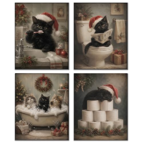 DOFQZ Funny Black Cat Christmas Bathroom Wall Art Prints 8x10 Set of 4 - color: 29Child, size: 8*10