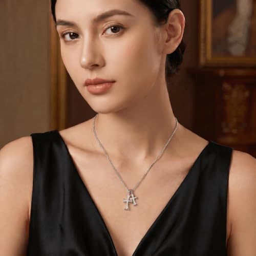 SHINYY Double Cross Necklace for Women and Men | Goth Punk Double Pendant Necklace | Gothic Grunge Religious Jewelry for Him Her - color: Silver 1