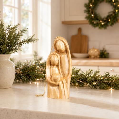 Olive Wood Christmas Ornament – Holy Family Nativity Ornament for Christmas Tree Decor, Handmade in Bethlehem The Holy Land, Christian Religious Gift, 3 x 2 Inch
