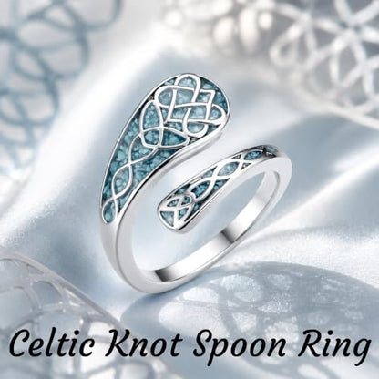 Turquoise Spoon Rings Sterling Silver Spoon Jewelry Gift For Women - color: Celtic Knot
