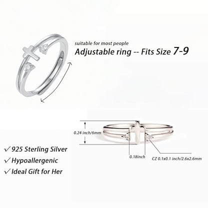 925 Sterling Silver Adjustable Cross Ring for Women - color: Silver