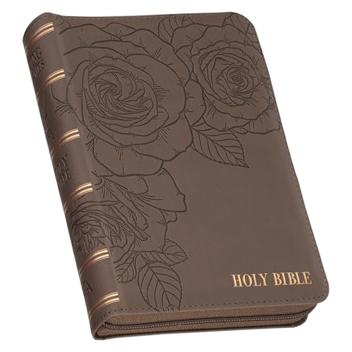 KJV Holy Bible, Compact Large Print Vegan Leather Red Letter Edition - Ribbon Marker, King James Version, Floral Dusty Taupe, Zipper Closure (KJV Compact LP Editions)