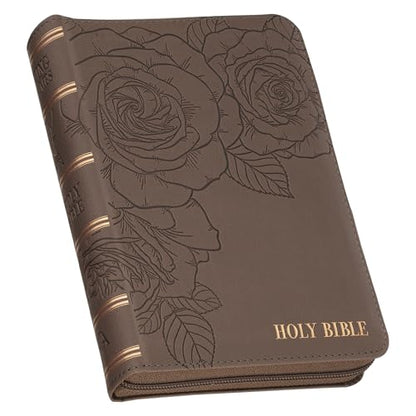 KJV Holy Bible, Compact Large Print Vegan Leather Red Letter Edition - Ribbon Marker, King James Version, Floral Dusty Taupe, Zipper Closure (KJV Compact LP Editions)