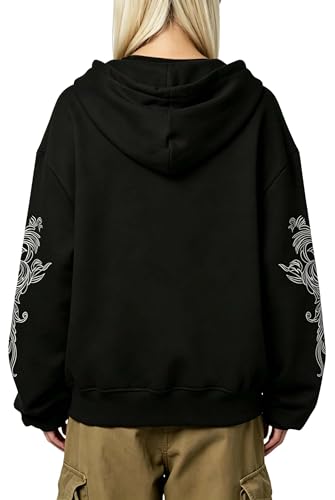 Zip Up Oversized Hoodies Women Men, Graphic Gothic Jackets Cross Hoodie, Baggy Streetwear Fleece Sweater Unisex - color: Dark Grey, size: Small