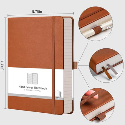 AHGXG Lined Journal Notebook, 320 Numbered Pages, A5 (5.75'' X 8.38'') - color: Brown, size: A5