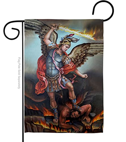 St. Michael Vanquishing Satan Garden Flag - Religious Faith Hope Grace Peace Dove Christian Religion Easter - House Decoration Banner Small Yard Gift Double-Sided Made in USA 13 X 18.5