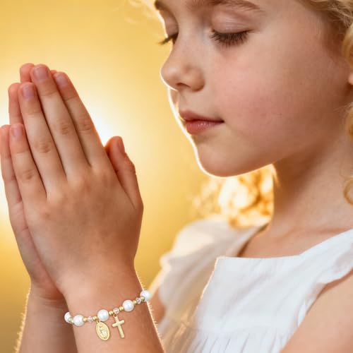 Virgin Mary Cross Bracelet for Girls Granddaughter Christian Jewelry Gift - style: First Communion