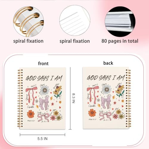 Bible Journal Notebook, Bible Study Supplies, Christian Prayer Journal Gifts for Teen Girls Kids, Floral Cute Church Faith Journaling Hardcover Spiral Notebook, 5.5 X 8.3 Inch - color: God says i am