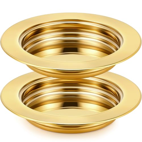Zhehao 2 Pcs Communion Plates for Church Communion Bread Tray Plate Church Supplies Set Polished Stainless Steel Tray (Gold) - color: Gold
