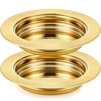 Zhehao 2 Pcs Communion Plates for Church Communion Bread Tray Plate Church Supplies Set Polished Stainless Steel Tray (Gold) - color: Gold