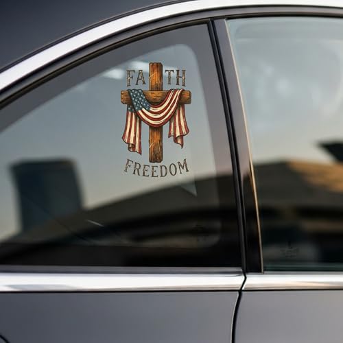 American Flag Cross Christian Patriotic Car Decal - color: Faith Freedom 250 Years