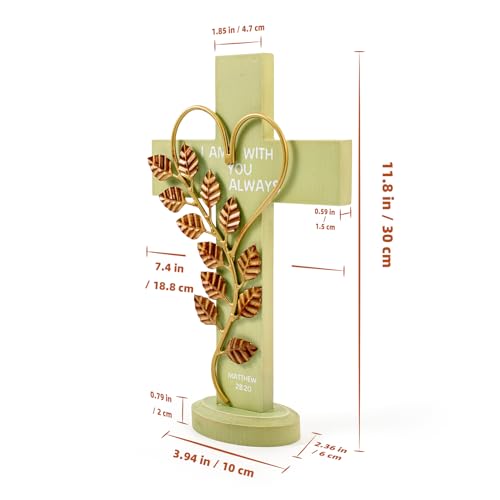 Wooden Cross Wall With Solid Wood Iron Copper Gole Leaf Heart Shaped - color: Green