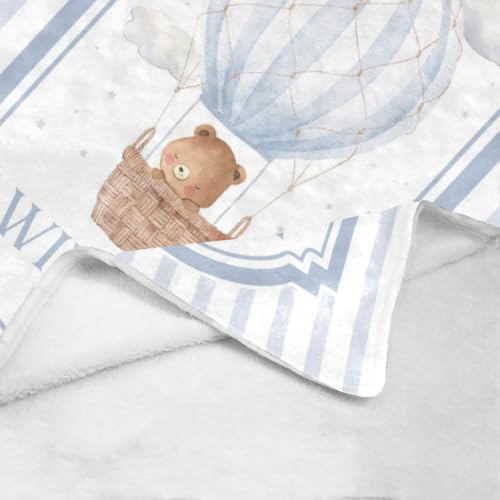 Personalized Baby Blanket with Name, Bear Hot Air Balloon Nursery Blanket - color: Baby Blanket #12