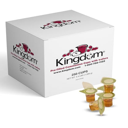 Kingdom Prefilled Communion Cup with Wafers(250ct-white juice) Sealed in a Single-Serving Container with Upto 1-Year Shelf Life,Perfect for Holy Eucharist Celebration in Hospitals,Summer Camps, & More - size: 250 Count (White Juice)