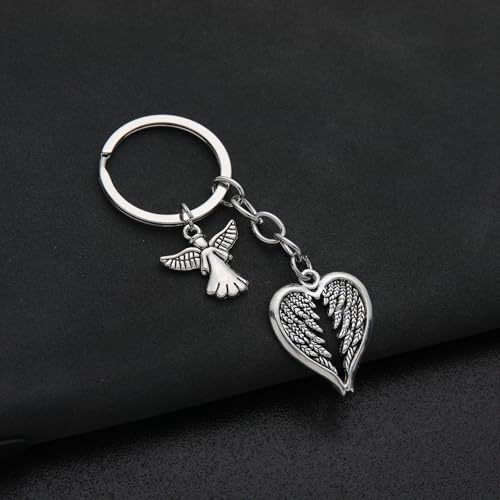 PHAETON 20PCS Guardian Angel Wing Keychain Heart-shaped Angel Wings Charms Keychain Key Ring for Memorial Keyring Religious Gifts Memorial Decorations