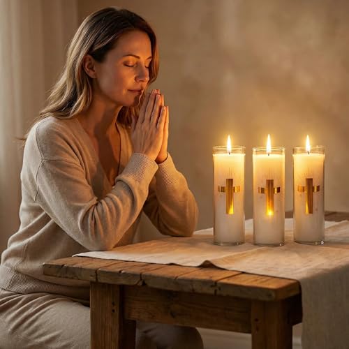 Prayer Candle, Pure White Beeswax, 68-Hour Burn, Catholic Religious - size: 1.8x5.9 in